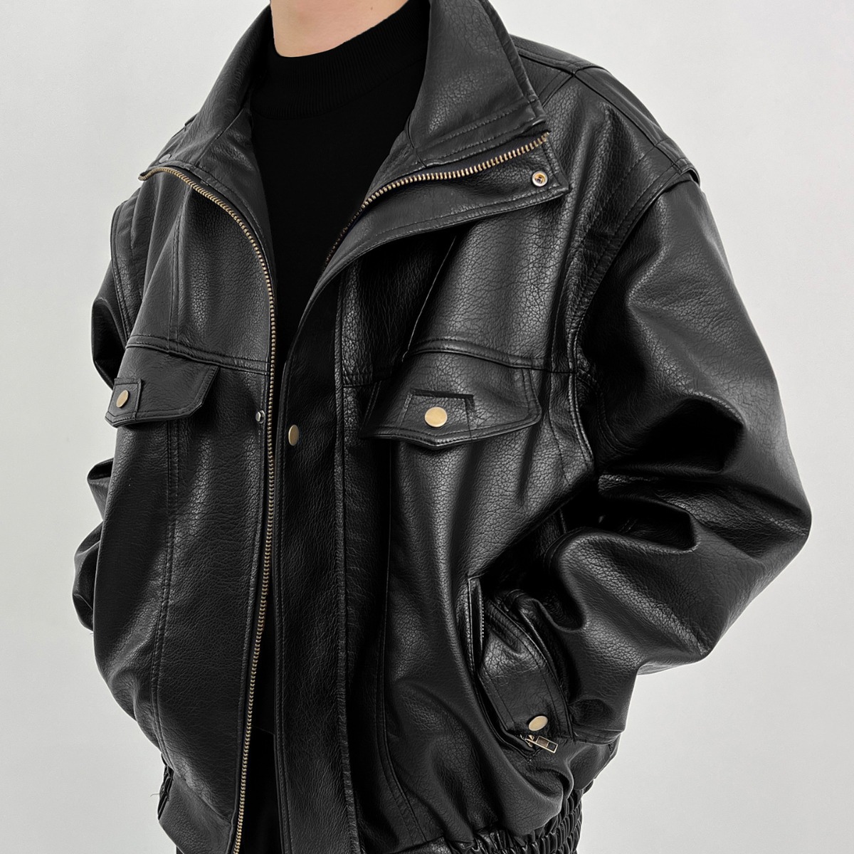 Vintage Windbreaker Nylon - Jaket Biker Pria Kulit PU Tebal,