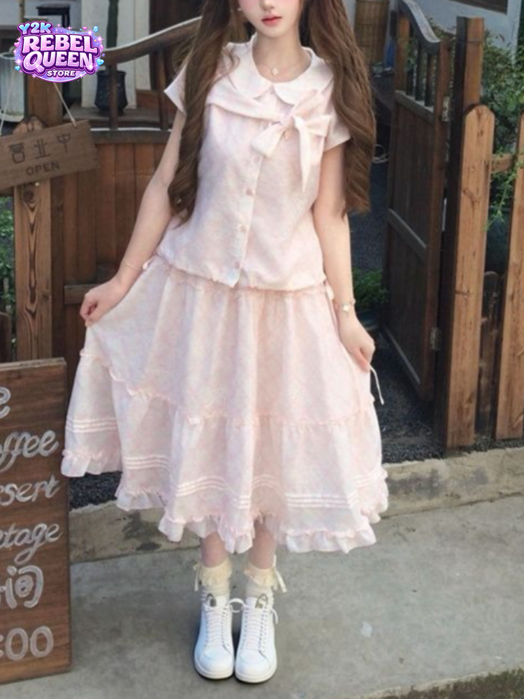 Vintage Fashion Jersey - Atasan Kerah Peter Pan dengan Pita