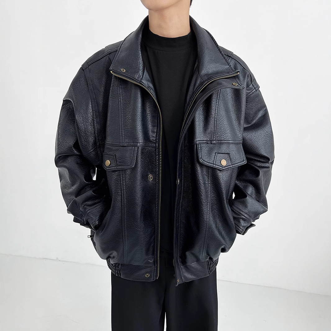 Jaket Biker Pria Kulit PU Teba - Vintage Windbreaker Nylon ulasan dan harga